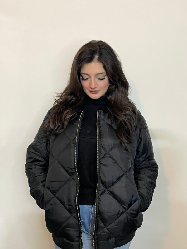 Bomber Jacket with Fur Collar (Black) - Image 4