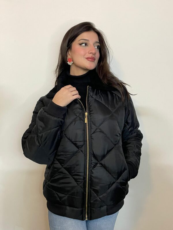 Bomber Jacket with Fur Collar (Black) - Image 2