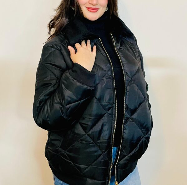 Bomber Jacket with Fur Collar (Black)